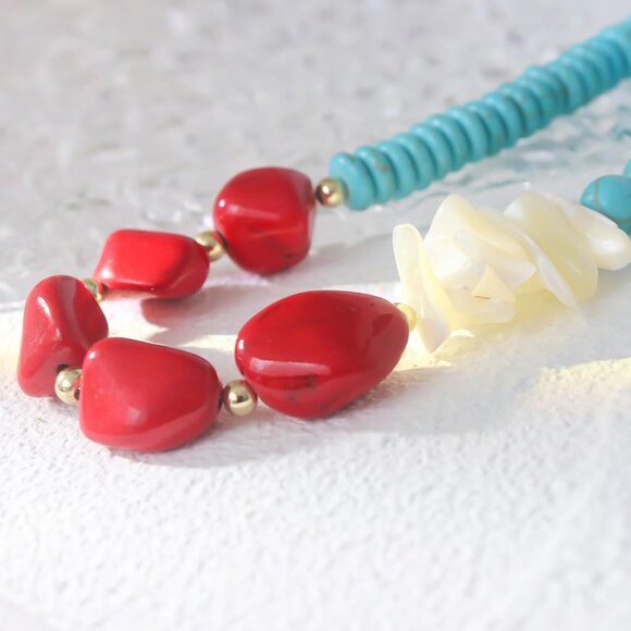 Turquoise Bead Necklace Women Adjustable Bohemian Shell Jewelry - Picture 6 of 7